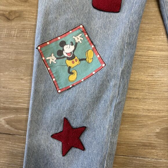Vintage Micky Mouse Jeans Womens Size 11/12 Disney Patchwork Denim 90s - Picture 2 of 11